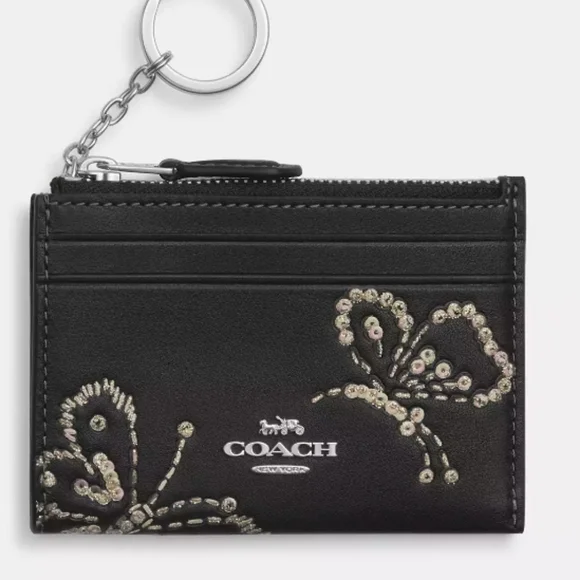 Coach Skinny Mini Smooth Leather Embroidered Butterfly Zip Close ID Case Nwt ❤️ - Picture 5 of 11